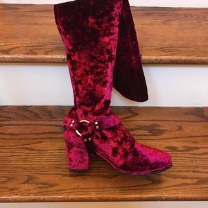 Frida Velvet Harness Over The Knee Boots -Burgundy